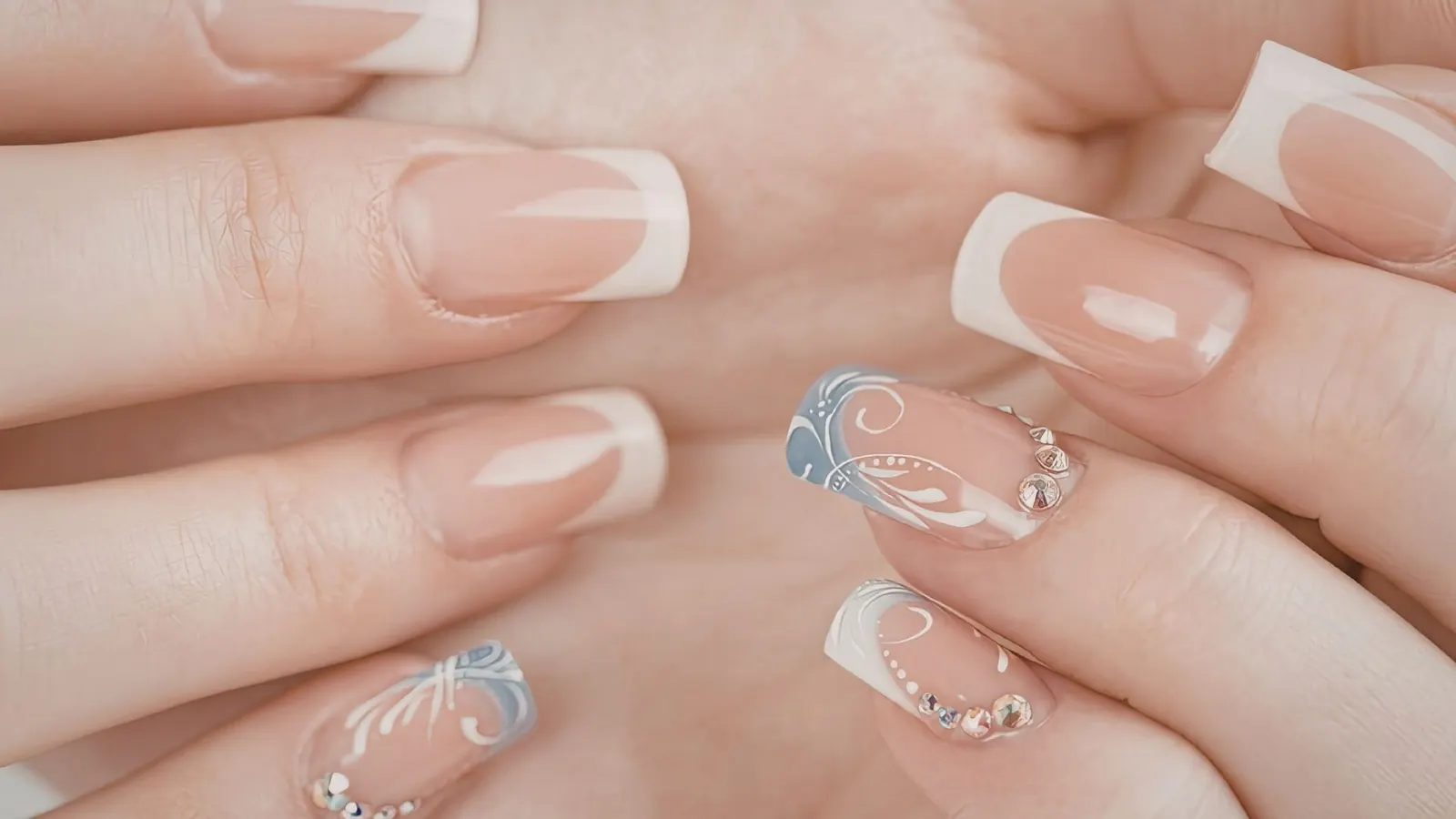 Rhinestone nail art and French manicure in Tustin CA